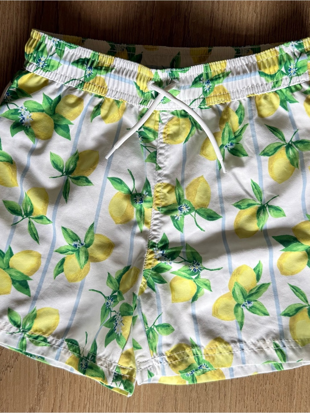 Janie and Jack Boys Sz 6 Swim Trunks with Yellow Lemon Print and Blue Stripes